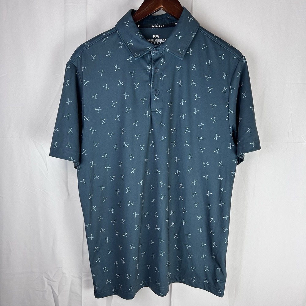 Rorie Whelan Golf Polo Shirt Mens Medium All Over Print‎ Green Golf Clubs